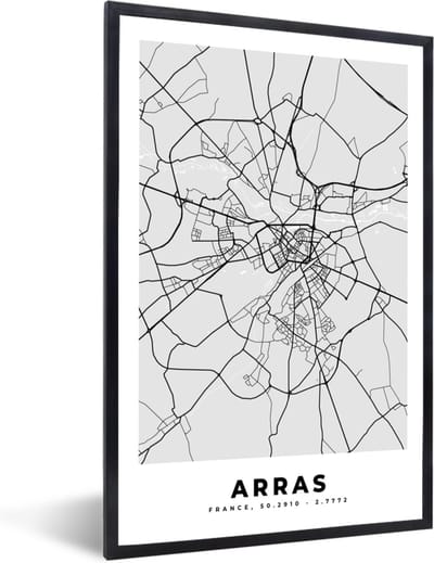 Fotolijst incl. Poster - Stadskaart - Frankrijk - Kaart - Arras - Plattegrond - 40x60 cm - Posterlijst