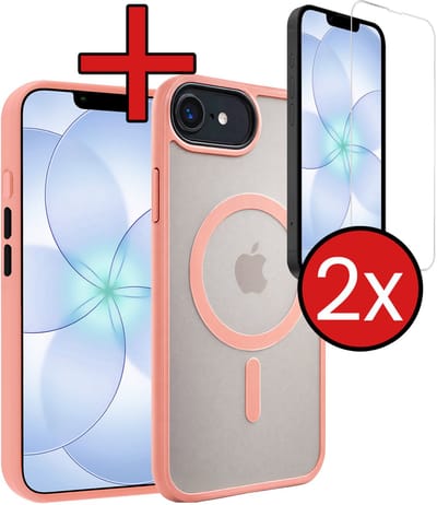 Hoesje - Met 2x Screenprotector - Geschikt voor Apple iPhone 17e - Magsafe Compatible - Sterk & Shockproof - Shock Proof Case - Back Cover - Telefoon Hoes - Telefoonhoes - Perzik