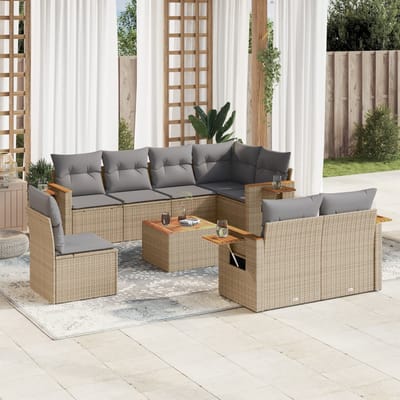 vidaXL - 9-delige - Loungeset - met - kussens - poly - rattan - beige