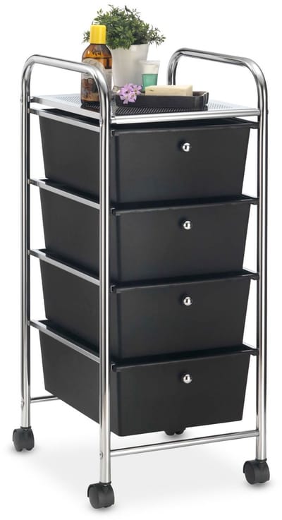 Rolcontainer GINA met 4 lades in chroom/zwart