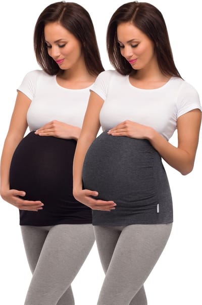 Be Mammy Dames Zwangerschapsbuikband - Zwanger - Viscose - 2Pack - BE-Band-2Pack-04 - Zwart/Donkermengkleur - XS