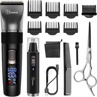 HATTEKER tondeuse à cheveux professionnelle multifonction coupe de cheveux pour hommes lame en acier inoxydable tondeuse à cheveux nez tondeuse à cheveux garniture de barbe black