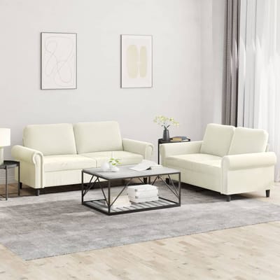 vidaXL - 2-delige - Loungeset - met - kussens - fluweel - crèmekleurig