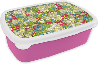 Broodtrommel Roze - Lunchbox - Brooddoos - Patronen - Bloemen - Lente - 18x12x6 cm - Kinderen - Meisje