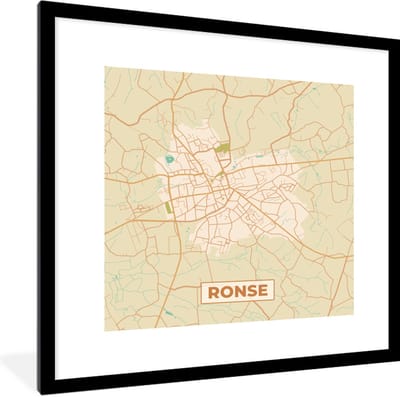 Fotolijst incl. Poster - Plattegrond - Stadskaart - Ronse - België - Kaart - 40x40 cm - Posterlijst