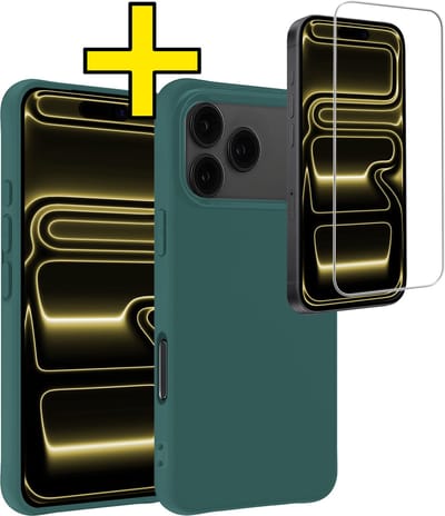 Hoesje - Met Screenprotector - Geschikt voor Apple iPhone 17 Pro Max - Sterk & Shockproof - Back Cover - Siliconen Case - Telefoon Hoes - Telefoonhoesjes - Donkergroen
