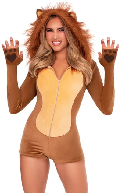 Leg Avenue - Comfy Lion UltraSoft Velvet Romper Kostuum - S - Bruin