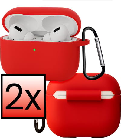 Hoes - Geschikt voor Apple Airpods Pro 3 - Siliconen Hoesje met Clip - Silicone Case Cover - Rood