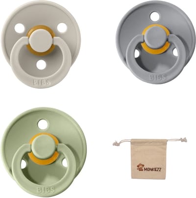 Bibs fopspeen - maat 1 0-6 maanden - 3 stuks – Sand – Cloud – Sage + Monkiezz speenzakje