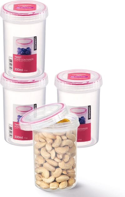 Lock&Lock Voorraadbussen - Voorraadpotten - Voorraaddozen - Vershoudbakjes - Bewaardozen voedsel - Sausbakjes met deksel - Dressing bakje - Kruidenpotjes - Rond - Luchtdicht - BPA vrij - PFAS vrij - 330 ml - Set van 4 stuks - LocknLock