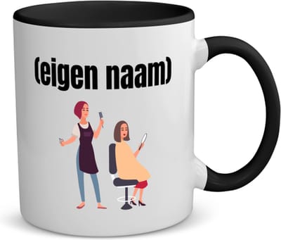 Akyol - kapper vrouw met eigen naam koffiemok - theemok - zwart - Kapper - barbers - collega's - verjaardag - afscheidscadeau - geschenk - kado - 350 ML inhoud