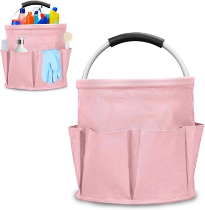 Opbergmand voor schoonmaakmiddelen, multifunctionele organizer, vouwbare mand voor badkamer, 28 x 28 cm (Roze)