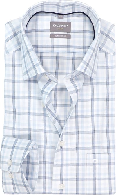 OLYMP Luxor comfort fit overhemd - mouwlengte 7 - popeline - wit met licht-en donkerblauw geruit - Strijkvrij - Boordmaat: 43 (EU maat: XL)