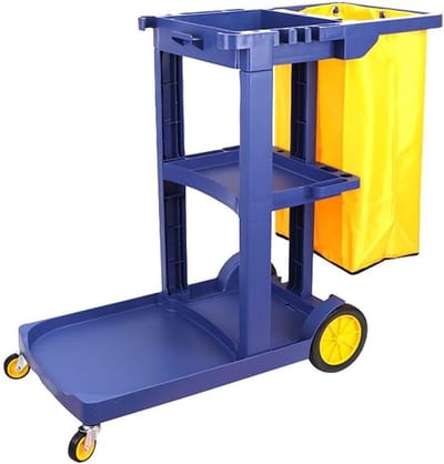 Schoonmaakwagen met Wielen - Reinigingskar - Efficiënt Schoonmaken - Robuust PP Materiaal - 3 Schappen - Blauw