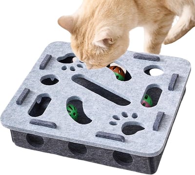 KZQ Kattenpuzzel Speelgoed Hersentraining Activiteiten, Interactieve Puzzeldoos Met Draaiende Ballen En Holtes, Sensorisch Denkspel Voor Binnenkatten En Kittens