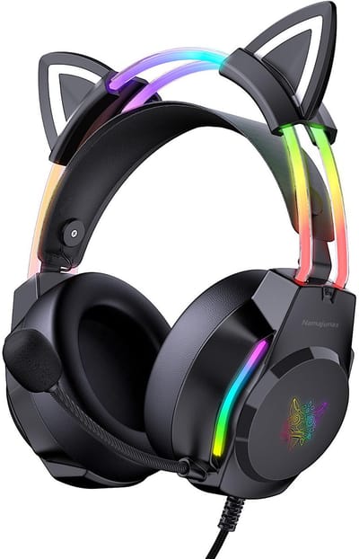 Namajunas - Gaming headsets met Microfoon - Kattenoor Headphones - Koptelefoon - Hoofdtelefoon met kabel - Noise Cancelling Microfoon - Surround Sound - RGB Verlichting - PC, Laptop, PS4, PS5, Xbox, Switch - Zwart