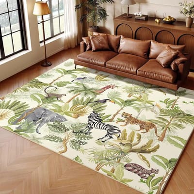 jungle Dier Cartoon Kind Tapijt Vloerkleed voor Huis Woonkamer Slaapkamer Bank Deurmat Decor Speelgebied Vloerkleed Scandinavisch Antislip Vloermat 60*90cm