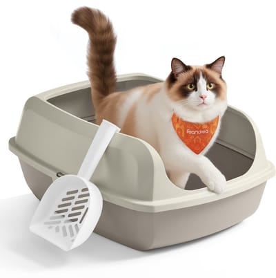 Feandrea - Kattenbak - Met Hoge Zijkanten - Open Ontwerp - Inclusief Schepje - Voor Kleine en Grote Katten