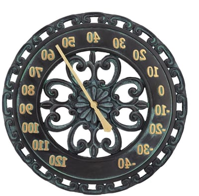 Binnen en Buiten Thermometer - Weerstation Hygrometer - Temperatuur Meten - Grote Cijfers - 345 cm Diameter - Metaal Look
