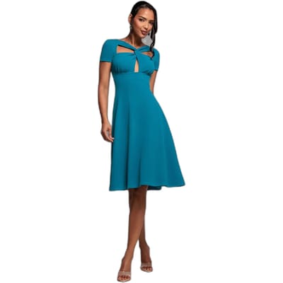 Scuba Crepe Jurk met Gedraaide Volants en Uitsparingen Dames Goddiva