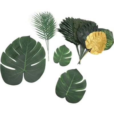 70 PCS Feuilles de Palmier Artificielles 10 Types de Plantes Simulation Feuilles de Plantes Tropicales pour Décoration de Fête Hawaïenne gray