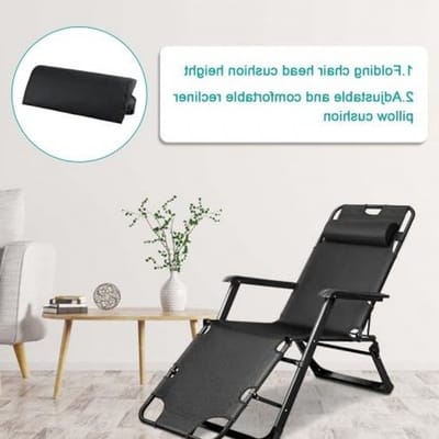 Loungekussen voor Ligstoelen, Verstelbaar Hoofdkussen met Hoogwaardige Schuim, Ideaal voor Tuin, Balkon en Camping, 35 x 17 x 6 cm, Zwart
