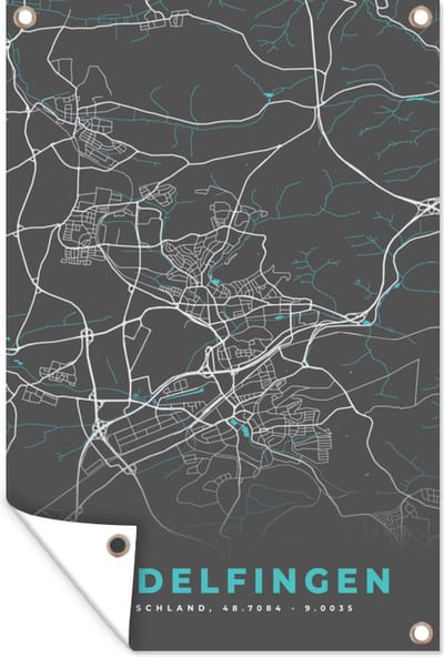 Muurdecoratie Duitsland – Blauw – Sindelfingen – Stadskaart – Kaart – Plattegrond - 120x180 cm - Tuinposter - Tuindoek
