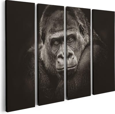 Artaza Canvas Schilderij Vierluik Gorilla - Zwart Wit - 80x60 - Foto Op Canvas - Canvas Print