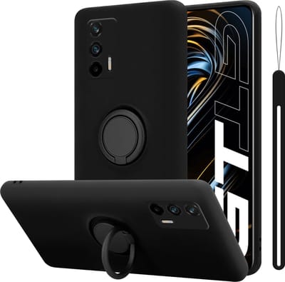 Cadorabo Hoesje geschikt voor Realme GT / GT Neo 2T / Q3 PRO in LIQUID ZWART - Beschermhoes van flexibel TPU silicone Case Cover met ring