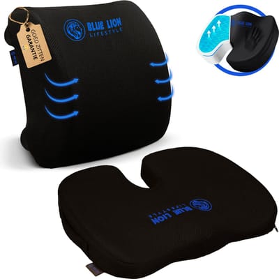 Blue Lion Zitkussen Met Gel & Rugsteun S - Ergonomisch Stuitkussen & Rugkussen voor Bureau of Bank - Stoelkussen - Klein