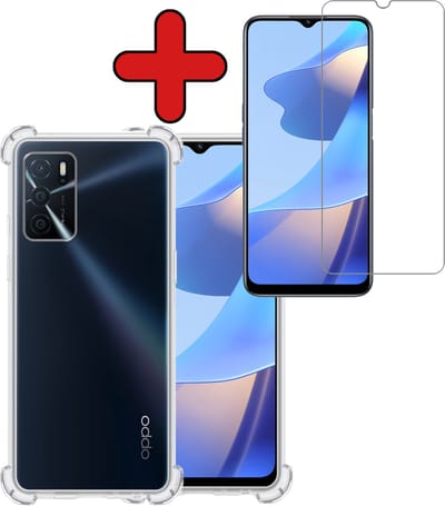 Hoesje - Met Screenprotector - Geschikt voor OPPO A16s - Sterk & Shockproof - Back Cover - Siliconen Case - Telefoon Hoes - Shock Proof - Telefoonhoes - Transparant