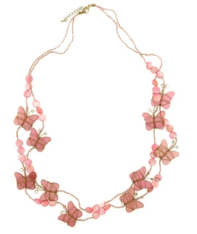 Behave - Dames Ketting Met Roze Vlinders - 43 Cm