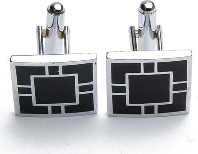 Manchetknopen - Vierkant Effen Zwart met Vierkante Lijn