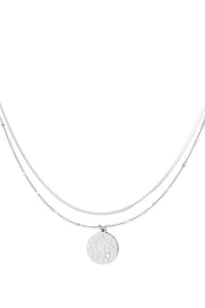Dubbele ketting - Zilverkleur - Hanger met bloemen - Stainless steel