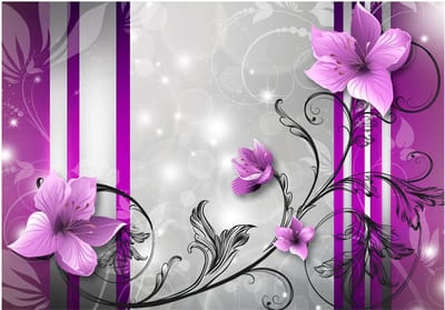 Fotobehangkoning - Behang - Vliesbehang - Fotobehang - Violet buds - Paarse Bloemen Kunst - 400 x 280 cm