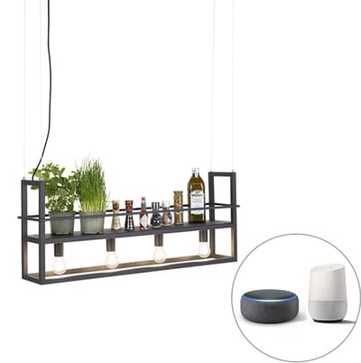 QAZQA cage rack - Moderne Dimbare LED Smart Hanglamp eettafel incl. wifi met Dimmer voor boven de eettafel | in eetkamer - 4 lichts - L 101.5 cm - Zwart - Woonkamer