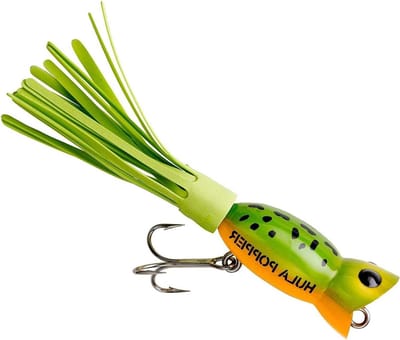 Hula Popper Lokaas - Oppervlakte kunstaas - Vissen op roofvis - Pulsende rok beweegt - 3/16 oz - Kikker/gele buik