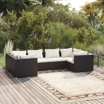 vidaXL - 6-delige - Loungeset - met - kussens - poly - rattan - zwart