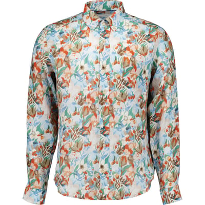 Eton Floral Linen Print Shirt Lange Mouw Overhemden Oranje 100015064