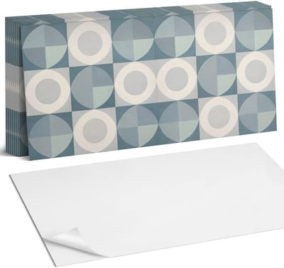 Coloray Plaktegels - Geometrie van cirkels en vormen Zelfklevende Wandtegels - 40 cm x 20 cm - Grijs Plaktegels - 10 stuks - Rechthoek PVC Tegels - Plaktegels Badkamer - Vloertegels Zelfklevend - Vinyl Tegels - Portugese Tegels