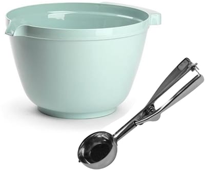 Plasticforte Oliebollen bakken set - Beslagkom van 4 liter - groen - kunststof - met ijsbollen lepel van 23 cm