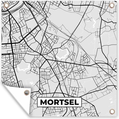 Tuin poster Stadskaart – Zwart Wit - Kaart – Mortsel – België – Plattegrond - 200x200 cm - Tuindoek
