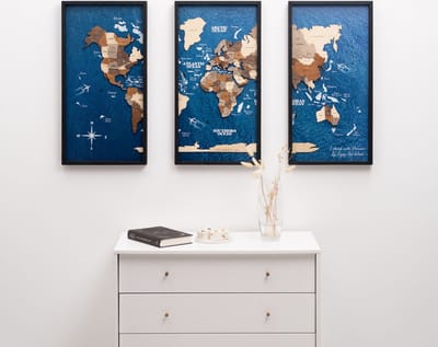 ETW 3D Wereldkaart op bord - Multi L (128 х 154 cm) - Muur decoratie - Modern - Hout