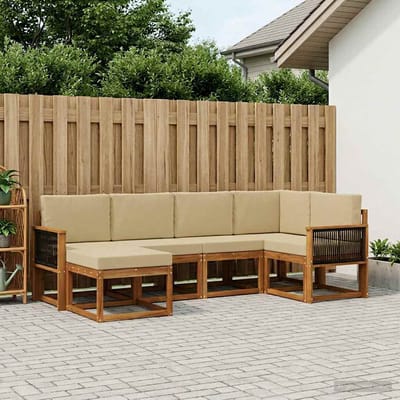 vidaXL - Buiten - bank - set - 6 - st - Natuurlijk - en - Beige - Massief - Acacia - Hout