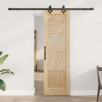 vidaXL - Schuifdeur - Naturel - en - Zwart - 61 - x - 198,5 - cm - Massief - grenenhout