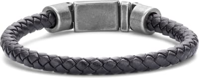 Frank 1967 7FB-0610-20 Leren Armband - Heren - Gevlochten - 6,2 mm Dikte - Stalen Slot - 10,7 mm Breed - Leer - 20 cm - Zwart