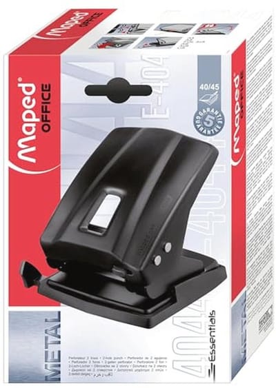 Essentials Metal Perforator 2-Gaten voor Office - Hoogwaardige 40/45 Vel Prestaties met 5 Jaar Garantie - Zwart