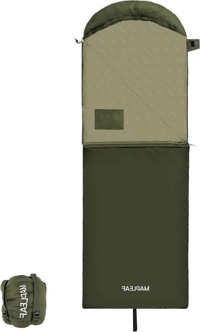 Slaapzak met capuchon - Zomeromslag Lichtgewicht - Kamperen en outdoor - Waterafstotend buitenmateriaal - 210 x 75 cm - Legergroen