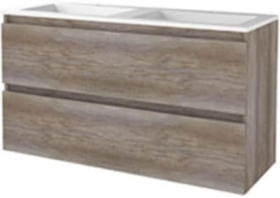 Basic-Line Start 46 Badkamermeubelset - 120 x 46 cm - Greeploos - 2 Lades - Acryl Wastafel - 2 Kraangaten - Scotch Oak