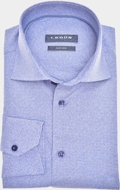 Ledub modern fit overhemd - middenblauw mini dessin - Strijkvriendelijk - Boordmaat: 42